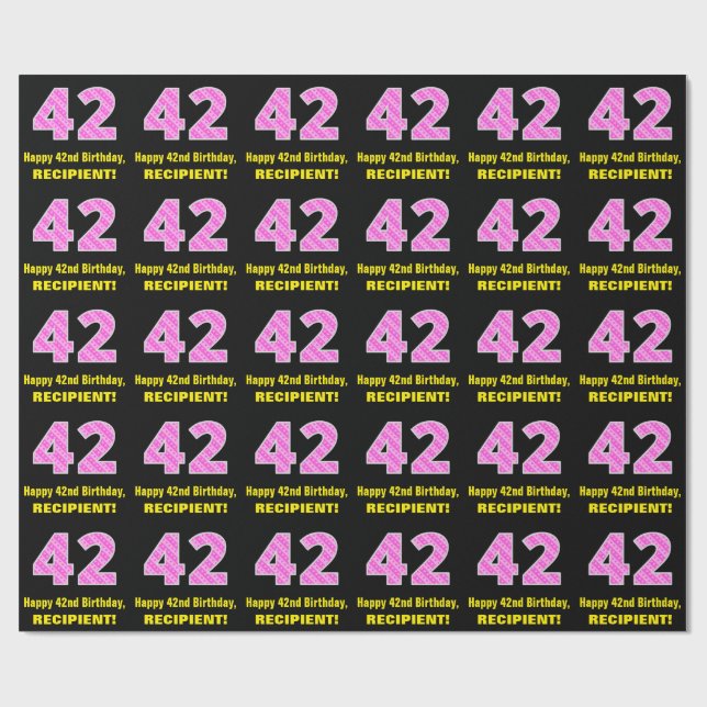 Papier Cadeau 42e anniversaire : Pink Stripes and Hearts "42" +  (Plat)