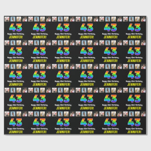 Papier Cadeau 43e anniversaire : Arc-en-ciel "43"; photos et nom