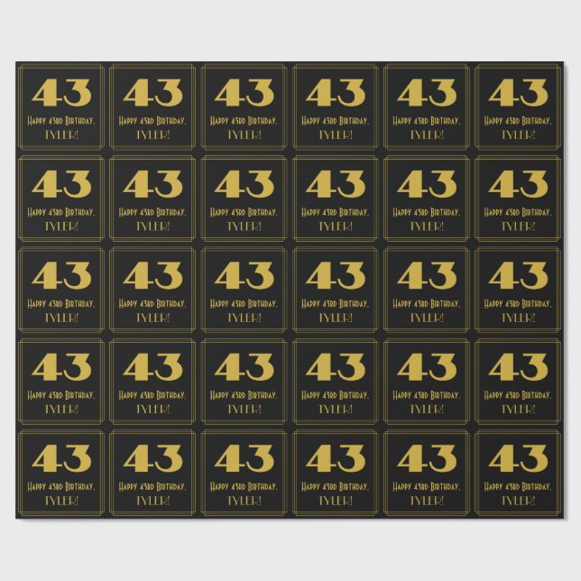 Papier Cadeau 43e anniversaire - Art Déco Inspiré Look "43" & No (Plat)