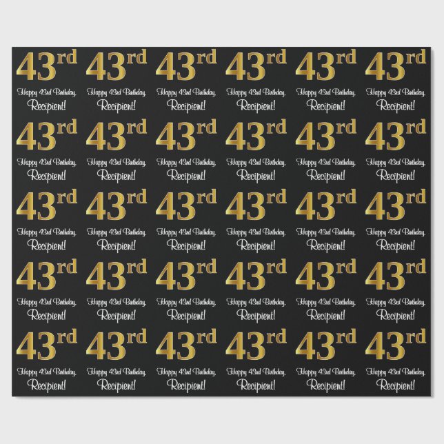 Papier Cadeau 43e anniversaire : Elégant luxe Faux Gold Look # (Plat)