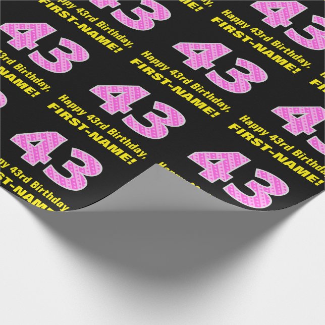 Papier Cadeau 43e anniversaire : Pink Stripes and Hearts "43" +  (Coin)