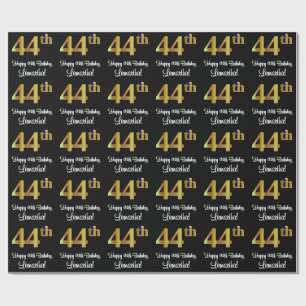 Papier Cadeau 44e anniversaire : Elégant luxe Faux Gold Look #