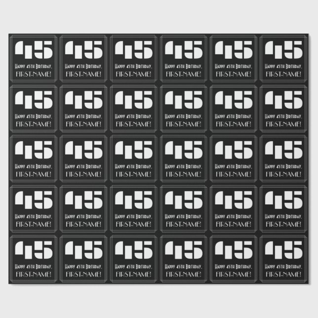 Papier Cadeau 45e anniversaire : Art Déco Inspiré Look "45" & No (Plat)