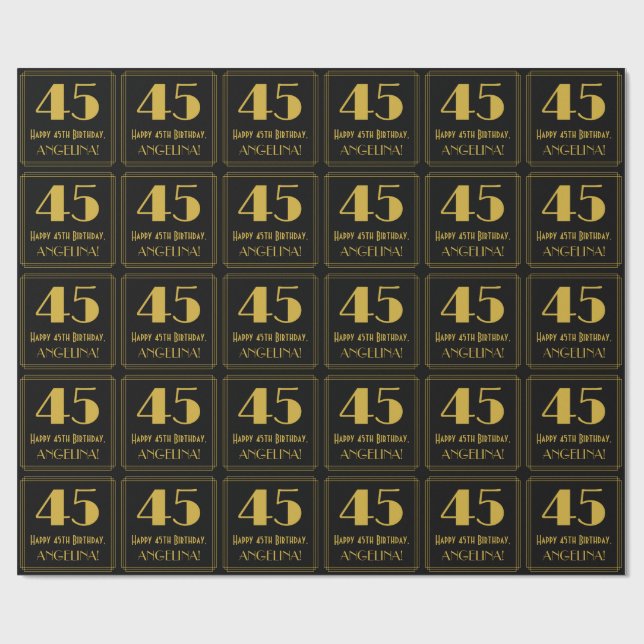 Papier Cadeau 45e anniversaire ~ Art Déco Inspiré Look "45", Nom (Plat)
