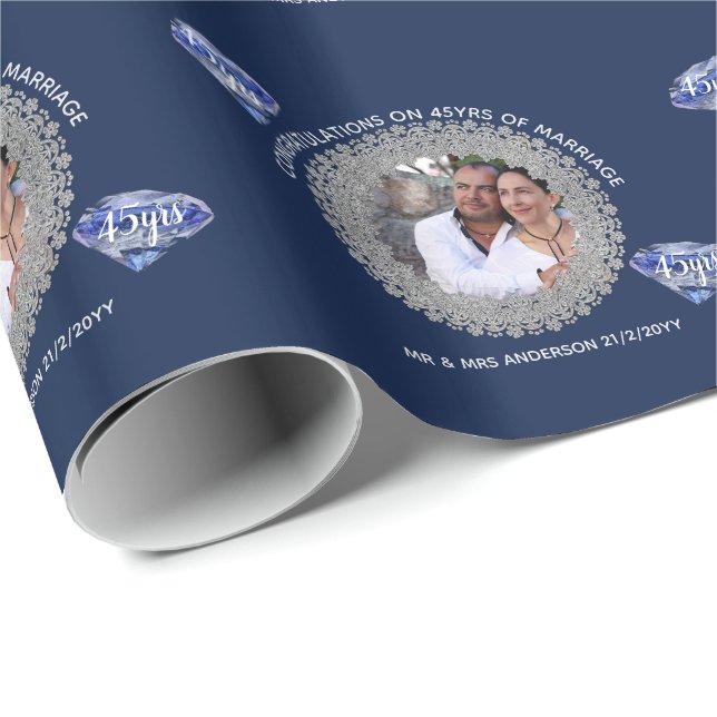 Papier Cadeau 45e anniversaire du Mariage - AJOUTER PHOTO Sapphi (Coin rond)