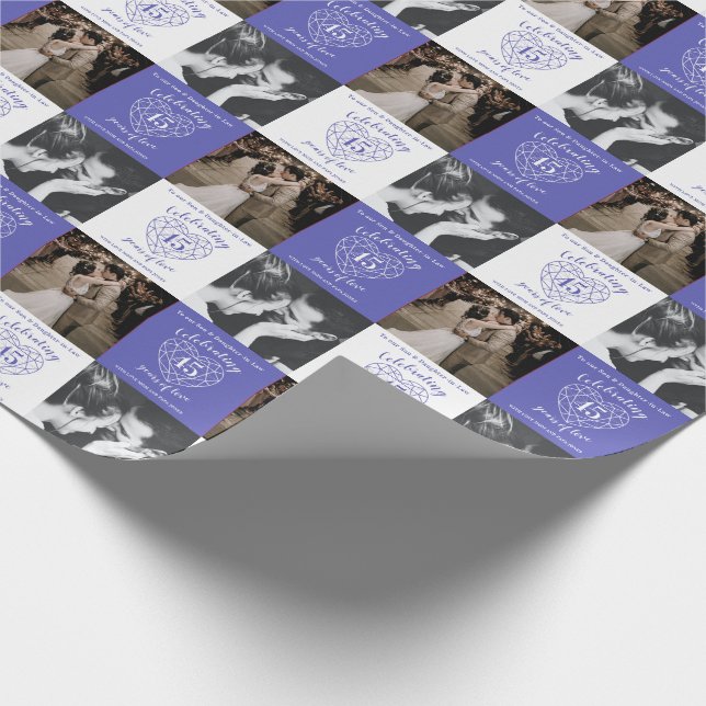 Papier Cadeau 45e anniversaire du Mariage Sapphire 2 photos bleu (Coin)