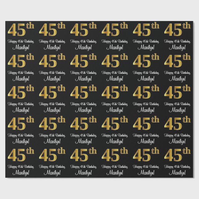 Papier Cadeau 45e anniversaire : Elégant luxe Faux Gold Look # (Plat)