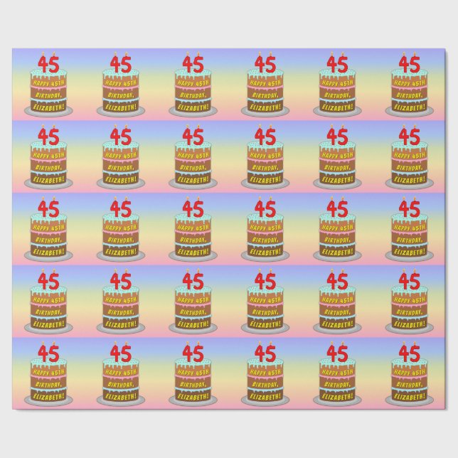 Papier Cadeau 45e anniversaire : Gâteau et bougies amusants + No (Couture)