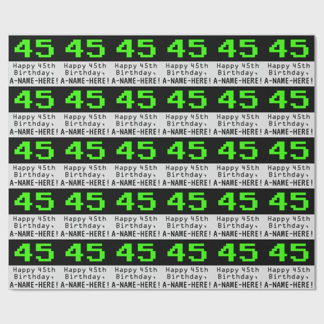 Papier Cadeau 45e anniversaire - Nerdy / Geeky Style "45" et nom (Plat)