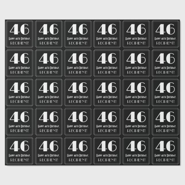 Papier Cadeau 46e anniversaire - Art Déco Inspiré Look "46", Nom (Couture)