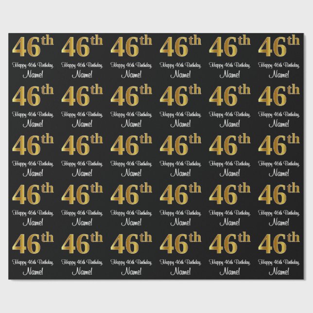 Papier Cadeau 46e anniversaire : Elégant luxe Faux Gold Look # (Plat)