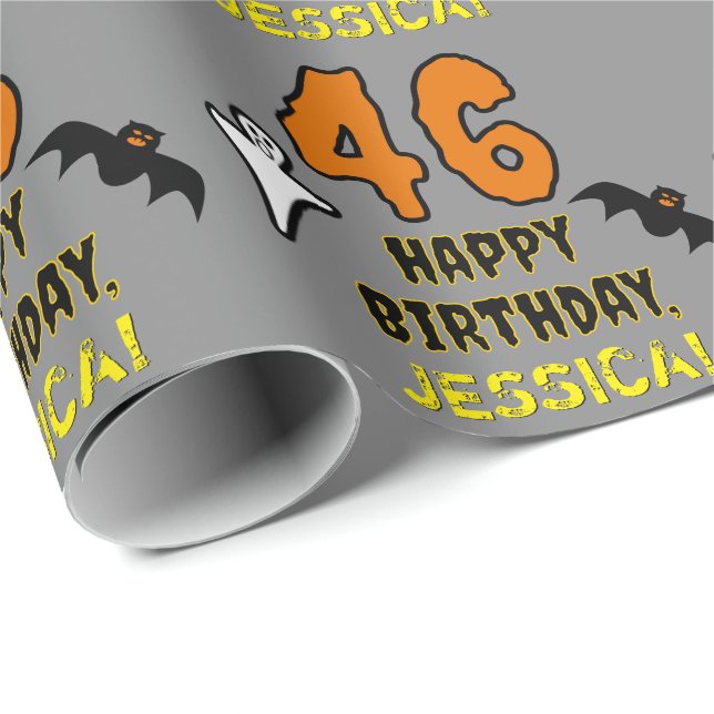 Papier Cadeau 46e anniversaire : Thème d'Halloween Éffrayant, No (Coin rond)