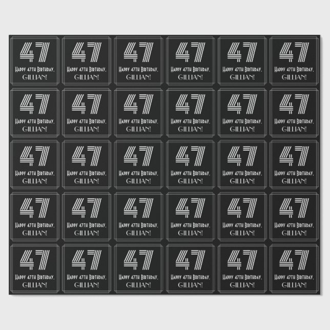 Papier Cadeau 47e anniversaire : Art Déco Inspiré Look "47" avec (Plat)
