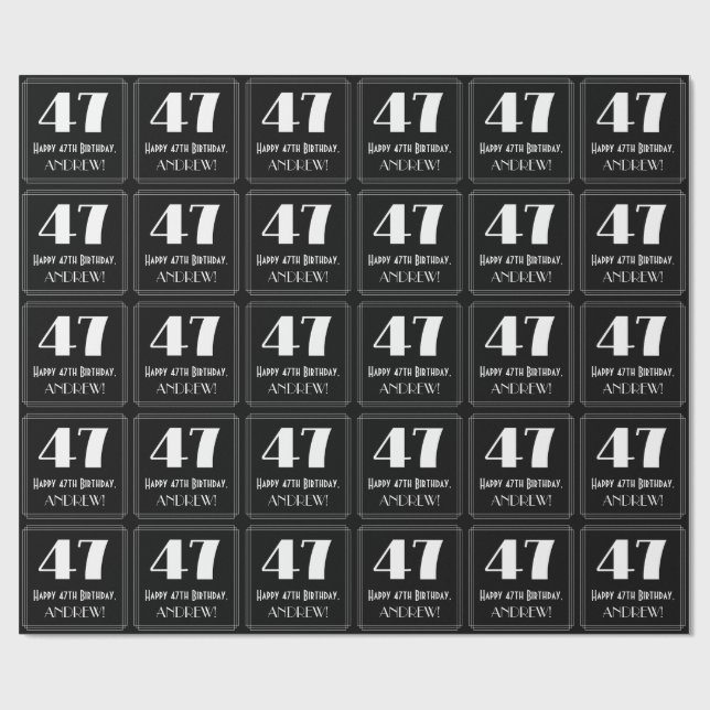 Papier Cadeau 47e anniversaire - Art Déco Inspiré Look "47", Nom (Plat)