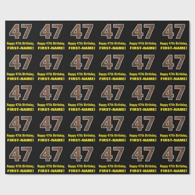 Papier Cadeau 47e anniversaire : Nom et Faux Motif de grains de  (Plat)