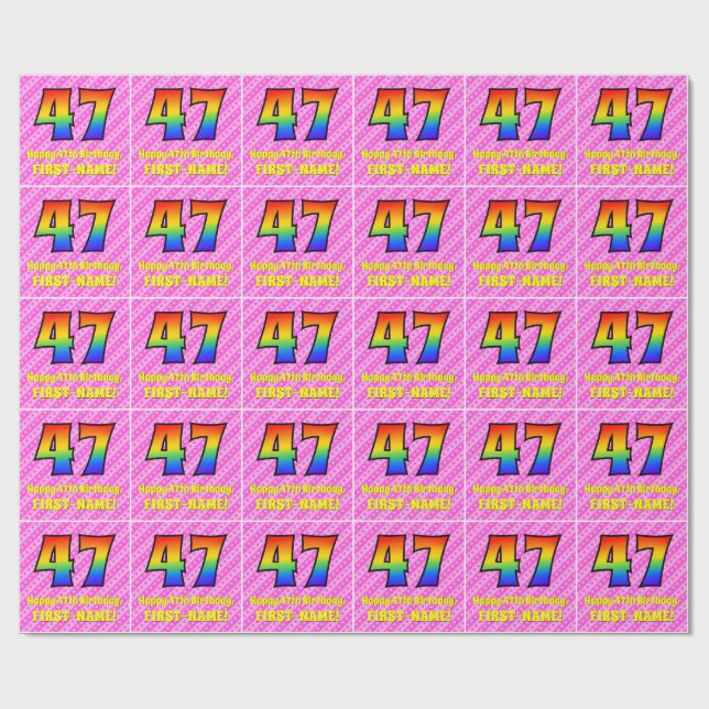 Papier Cadeau 47e anniversaire : Pink Stripes & Hearts, Arc en c (Plat)