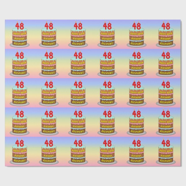 Papier Cadeau 48e anniversaire : Fun Cake and Candles + Nom pers (Plat)