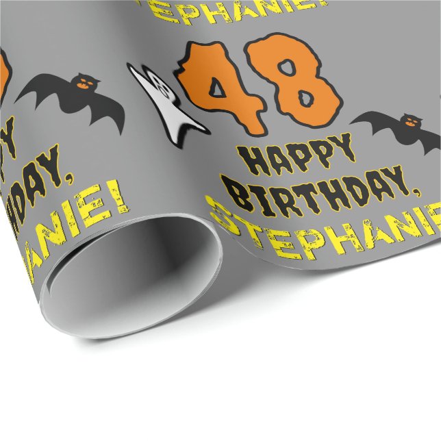Papier Cadeau 48e anniversaire : Thème d'Halloween Éffrayant, No (Coin rond)