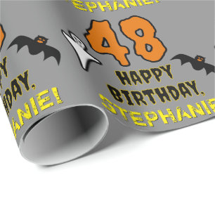 Papier Cadeau 48e anniversaire : thème Halloween effrayant, nom