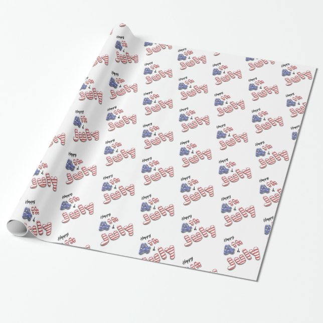 Papier Cadeau 4 juillet Étoiles Ballons à huile (Déroulé)