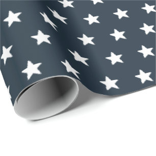 Papier Cadeau 4 juillet Old Glory Blue et Rustic White Stars