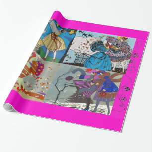 Papier Cadeau 4 SAISONS ARTDECO BEAUTÉ MODE ILLUSTRATION, Rose