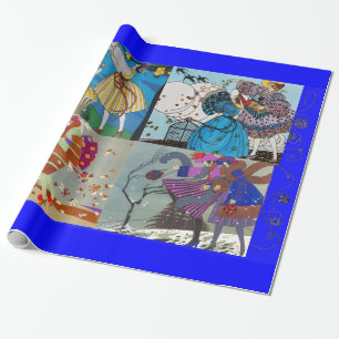 Papier Cadeau 4 SAISONS ARTDECO BEAUTY MODE ILLUSTRATION, Bleu