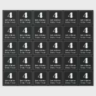 Papier Cadeau 4e anniversaire - Art Déco Inspiré Look "4", Nom