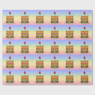 Papier Cadeau 4e anniversaire : Fun Cake and Candle + Nom person