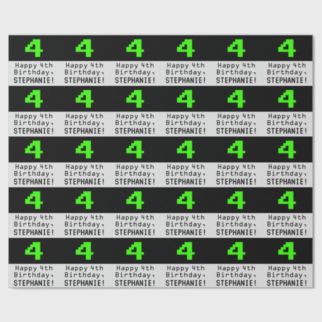 Papier Cadeau 4e anniversaire - Nerdy / Geeky Style "4" et nom (Plat)