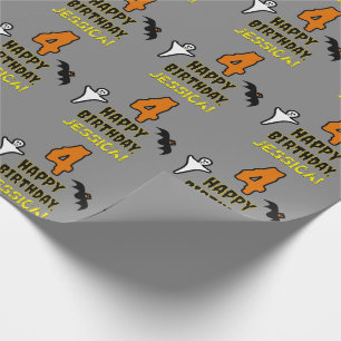 Papier Cadeau 4ème anniversaire : Thème d'Halloween Éffrayant + 