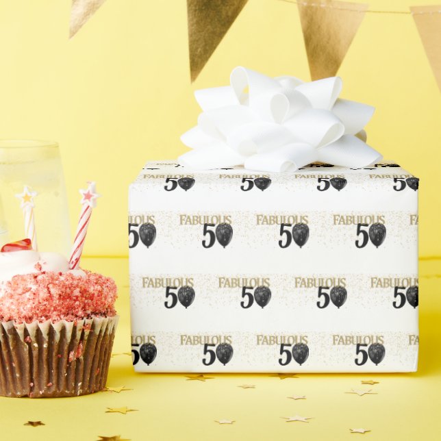 Papier Cadeau 50 & Fabuleux Black Gold Glam Wrapping Papier (Fête d'anniversaire)