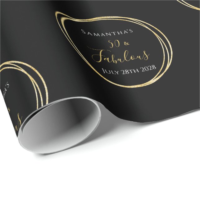 Papier Cadeau 50e anniversaire 50 et Fabulous Black Gold Anniver (Coin rond)