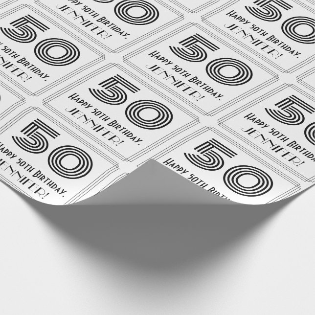 Papier Cadeau 50e anniversaire : Art Déco Style inspiré "50" + N (Coin)