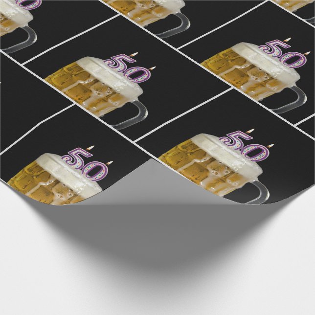Papier Cadeau 50e Anniversaire Beer Mug Avec Bougies (Coin)