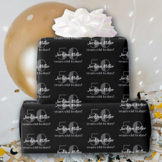 Papier Cadeau 50e Anniversaire Chic Black and White Custom