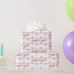 Papier Cadeau 50e anniversaire Coeurs rouges
