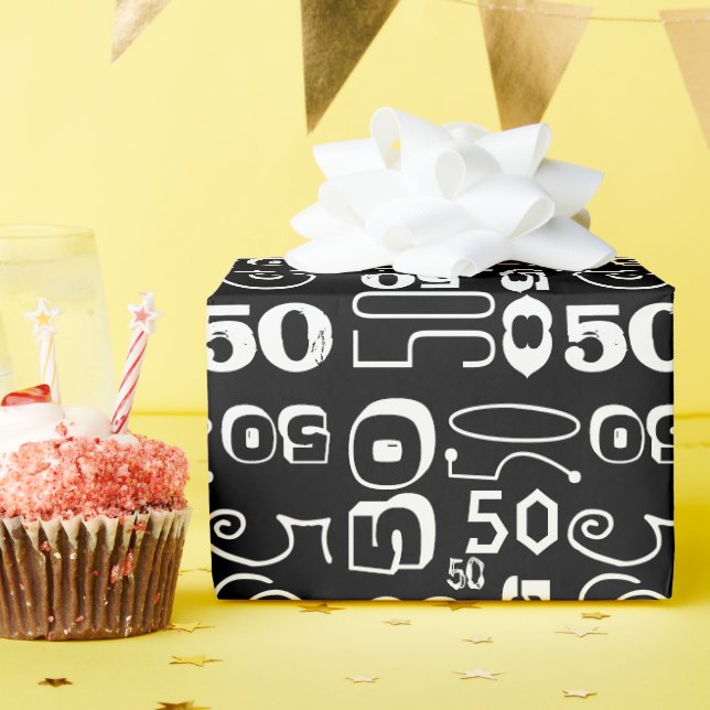 Papier Cadeau 50e anniversaire de la typographie noire (Fête d'anniversaire)