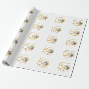Papier Cadeau 50e Anniversaire de Mariage d'or, photo Keepsaké, 