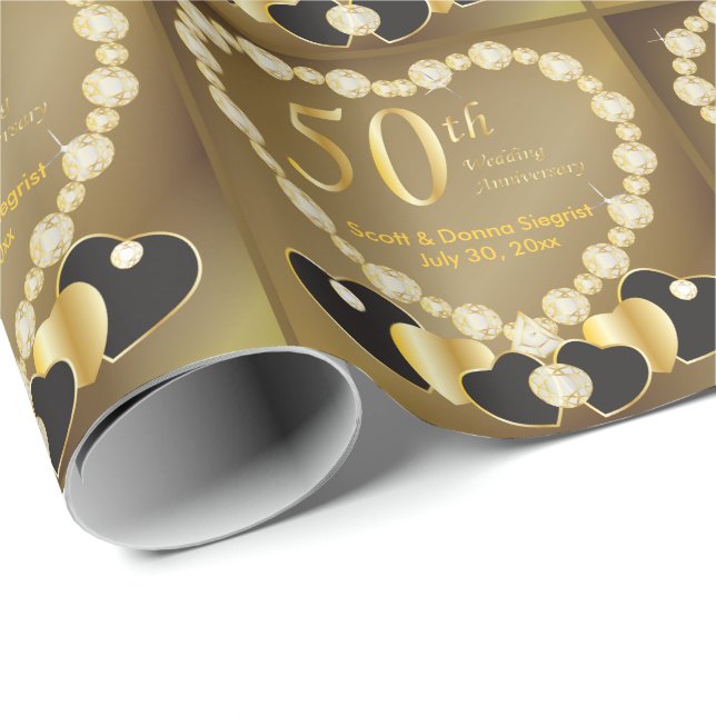 Papier Cadeau 50e anniversaire de Mariage d'or | Texte do-it-you (Coin rond)