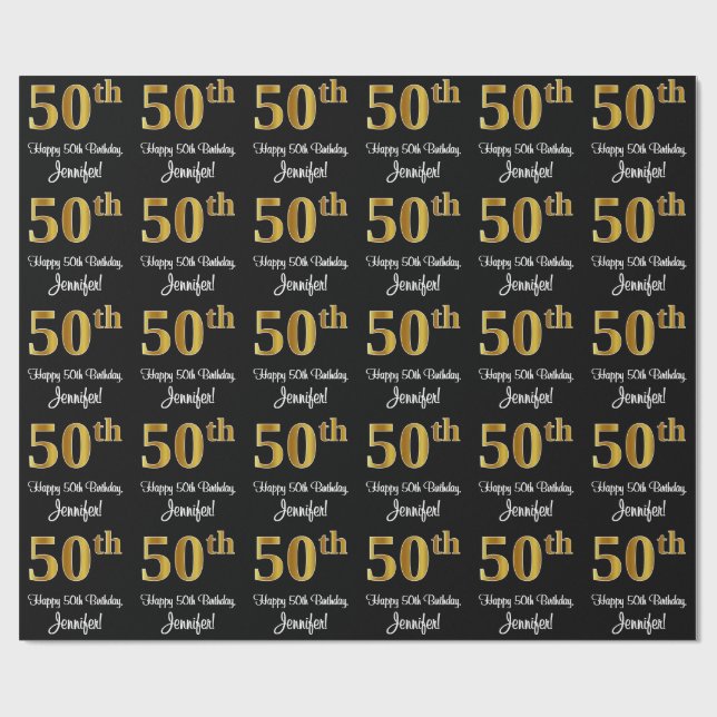 Papier Cadeau 50e anniversaire : Elégant Luxueux Faux Gold Look  (Plat)