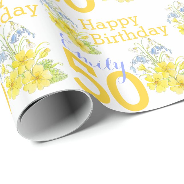 Papier Cadeau 50e anniversaire fleur de printemps art porte-cade (Coin rond)