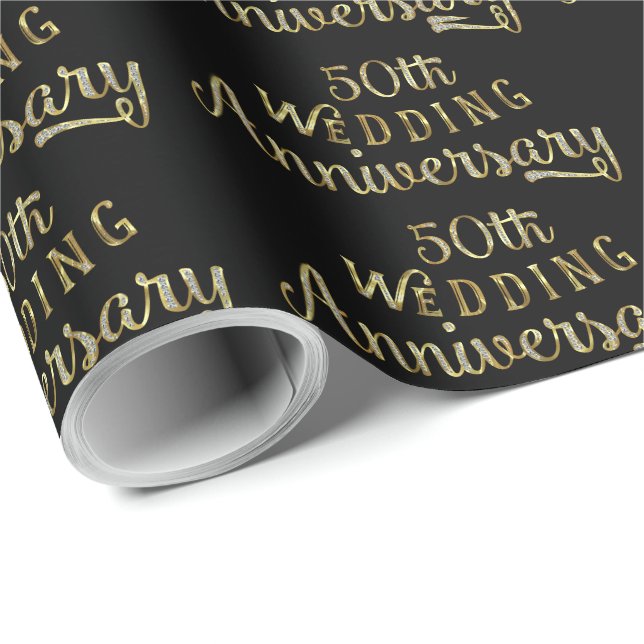 Papier Cadeau 50e anniversaire Mariage Gold texte Design (Coin rond)