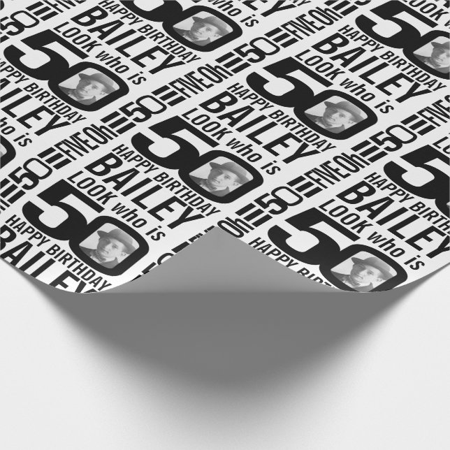 Papier Cadeau 50e anniversaire monolook 50 photos et noms person (Coin)