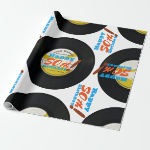 Papier Cadeau 50e anniversaire Retro Vinyl Record 45 RPM Nom WP2