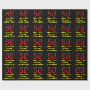 Papier Cadeau 50e anniversaire : Rouge Digital Clock Style "50" 