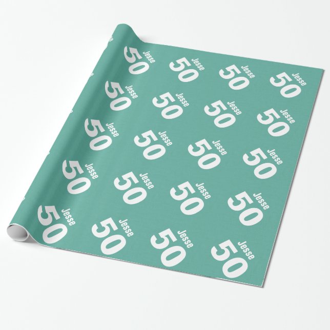 Papier Cadeau 50e moderne style Anniversaire Nom personnalisé V2 (Déroulé)
