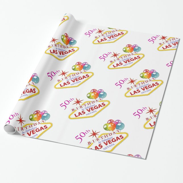 Papier Cadeau 50ème Las Vegas Birthday Wrapping Paper, 30" x 6' (Déroulé)