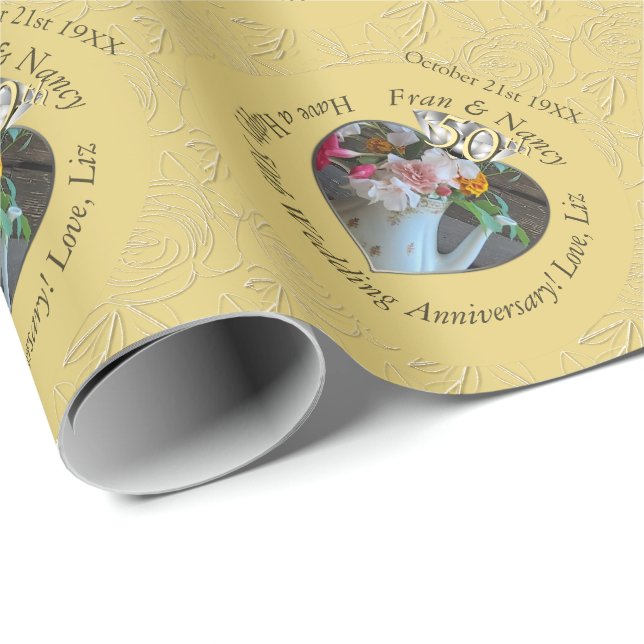 Papier Cadeau 50ème photo du coeur du diamant (Coin rond)