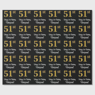 Papier Cadeau 51e anniversaire : Elégant luxe Faux Gold Look #